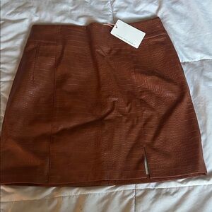 Skies Are Blue Croc-Embossed Mini Skirt in Rich Brown